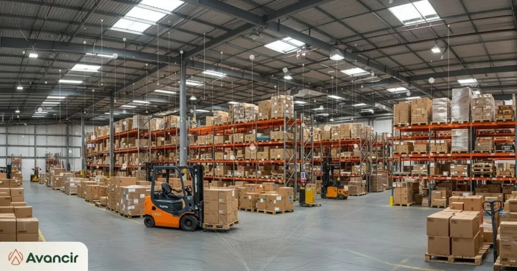 Image of a warehouse representing end to end inventory tracking with RFID software